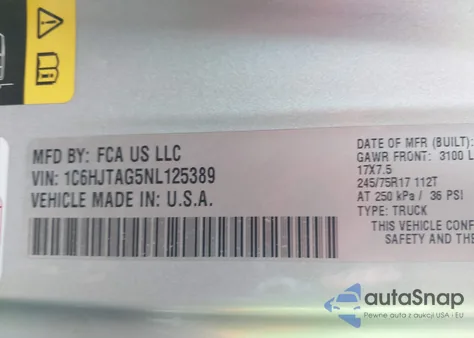 2022 Jeep Gladiator Sport 4X4 from USA, damaged, VIN 1C6HJTAG5NL125389